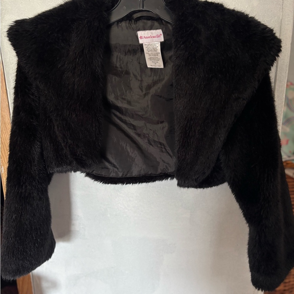 American Girl Black Faux Fur Bolero Shrug Jacket – Girls Size 16